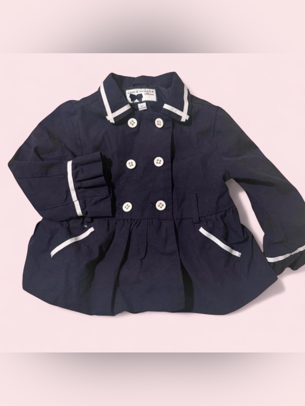 Janie and Jack Navy Peacoat with White Trim